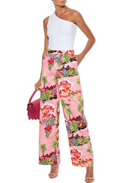 Shop Stella Jean Printed Stretch-cotton Wide-leg Pants In Pink