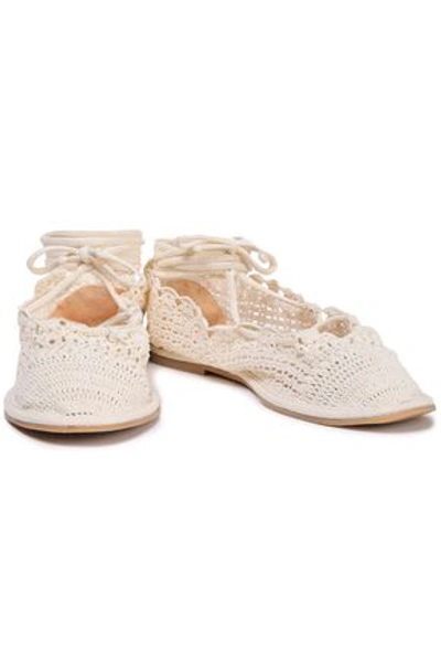Shop Alexa Chung Lace-up Crochet-knit Ballet Flats In Ecru