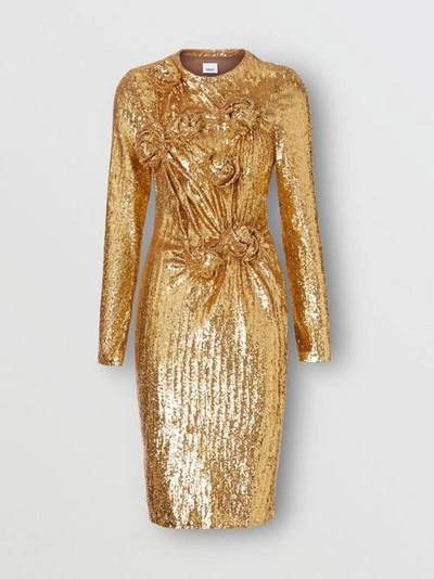 Shop Burberry Hand-gathered Detail Sequinned Dress In Honey