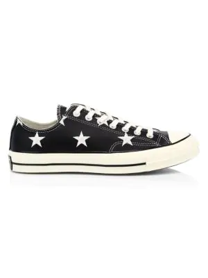 converse chuck 70 low black leather trainers with embroidered stars