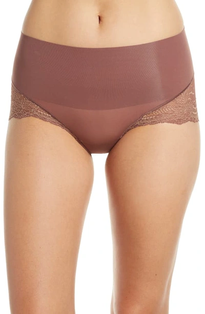 Shop Spanx Undie-tectable Lace Hipster Panties In Cocoa Rose Crssdye