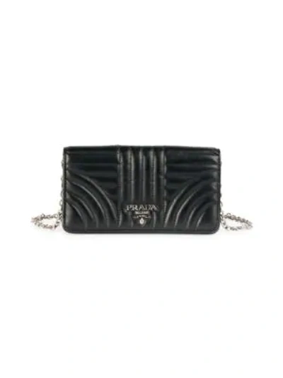 Shop Prada Women's Diagramme Impunture Leather Wallet-on-chain In Black