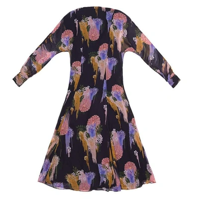 Shop Tomcsanyi Margit Gloomy Flower Print Open Back Tie Midi Dress In Multicolour