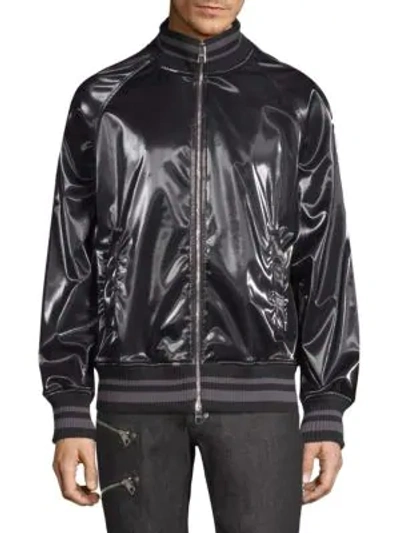 Shop Versace Shiny Full-zip Bomber Jacket In Black