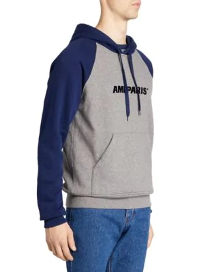 Shop Ami Alexandre Mattiussi Logo Baseball Hooded Sweatshirt In Navy Grey