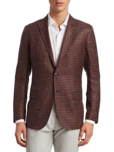 Shop Saks Fifth Avenue Collection Wool Houndstooth Sportcoat In Orange