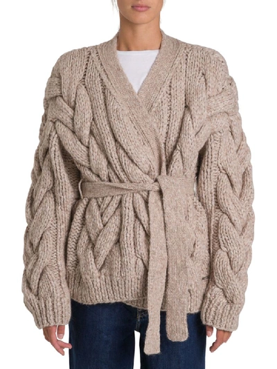 Shop Dsquared2 Maxi Cable Stitching Cardigan With Belt In Beige