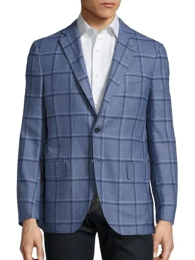 Shop Isaia Regular-fit Tonal Plaid Wool Jacket In Pastel Blue
