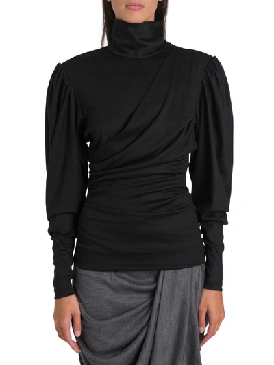 Shop Isabel Marant Turtkleneck With Puffed Sleeves And Drapery In Nero