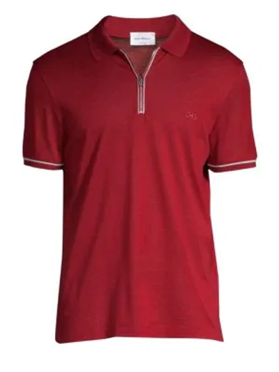 Shop Ferragamo Men's Zip Basic Cotton Polo In Red