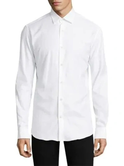 Shop Ferragamo Men's Tonal Gancini Regular-fit Cotton Button-down Shirt In White