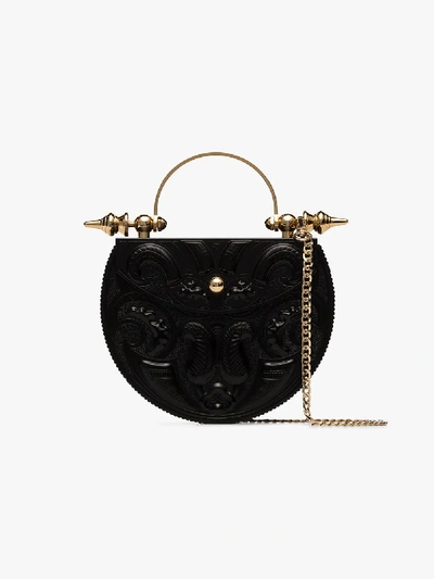 Shop Okhtein Black Felucca Embossed Cross Body Bag