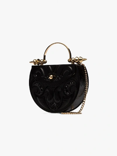 Shop Okhtein Black Felucca Embossed Cross Body Bag