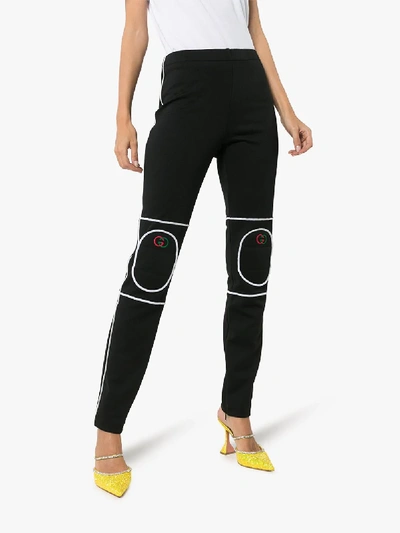 Shop Gucci Logo Knee Pad Leggings In Black