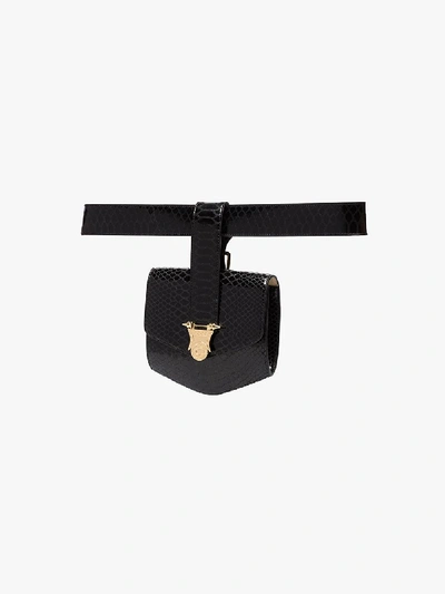 Shop Okhtein Black Rodhawk Snake Print Leather Belt Bag