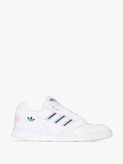 Shop Adidas Originals White And Blue A.r. Leather Sneakers