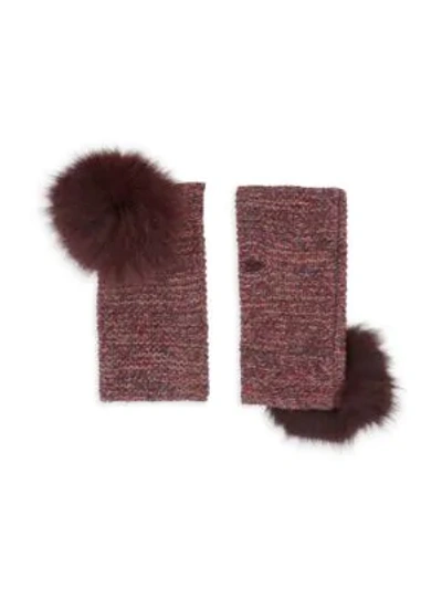 Shop Portolano Fox Fur Pom-pom Cashmere Arm Warmers In Grey