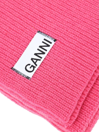 Shop Ganni Ribbed Scarf In Fuchsia