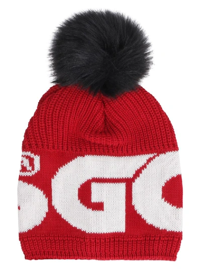 Shop Gcds Knitted Wool Beanie With Pom Pon In Red