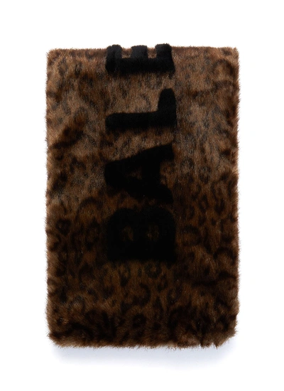 Shop Balenciaga Logo Intarsia Faux Fur Scarf In Brown