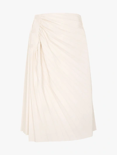 Shop Low Classic Pleated Faux Leather Midi Skirt In White