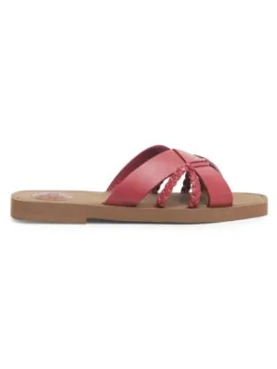 Shop Chloé Women's Woody Flat Leather Sandals In Earthy Red