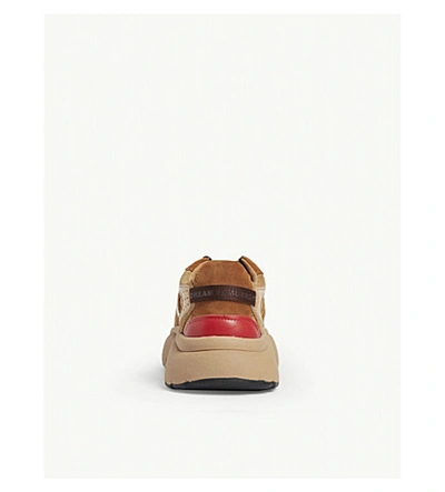 Shop Maje Faster Leather And Suede Trainers In Tan