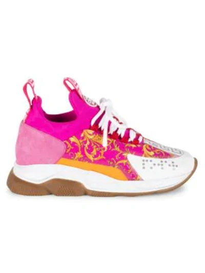 Shop Versace Women's Cross Chainer Baroque Sneakers In Pink