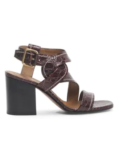 Shop Chloé Candice Croc-embossed Leather Sandals In Hot Tan