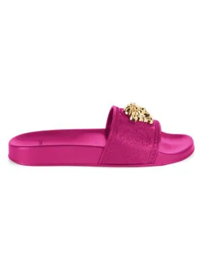 Shop Versace Women's Palazzo Pool Slides In Hot Pink