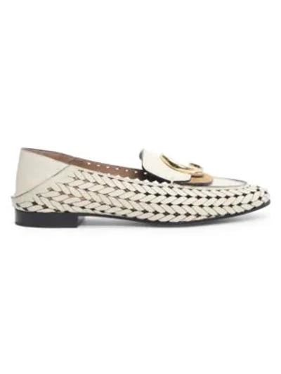 Shop Chloé C Woven Leather Loafers In White