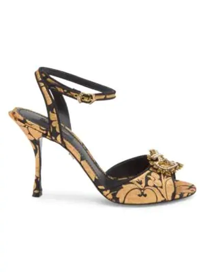 Shop Dolce & Gabbana Devotion Jacquard Sandals In Gold