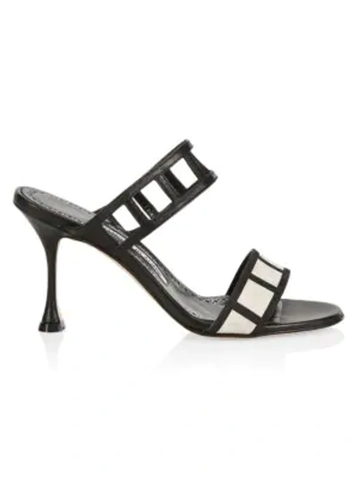 Shop Manolo Blahnik Abey Cutout Double-strap Sandals In Black