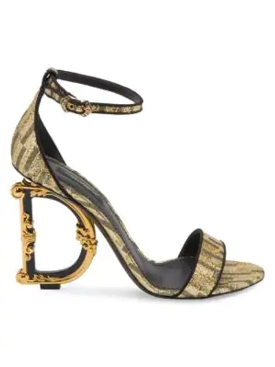 Shop Dolce & Gabbana Sculpted-heel Jacquard Sandals In Gold