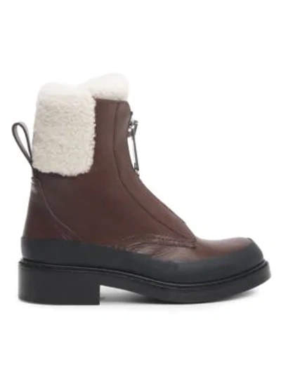 Shop Chloé Roy Shearling-lined Leather Combat Boots In Bark Brown