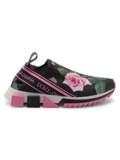 Shop Dolce & Gabbana Sorrento Rose-print Knit Trainers