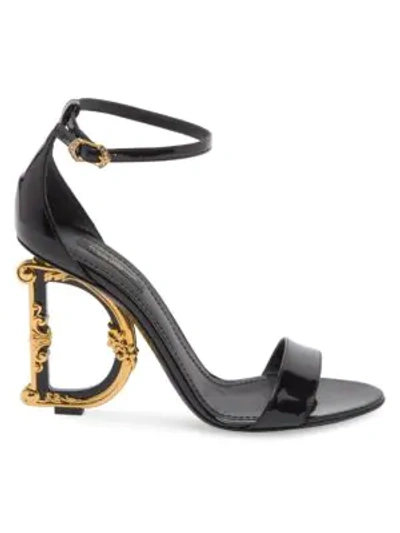 Shop Dolce & Gabbana Sculpted-heel Patent Leather Sandals In Nero