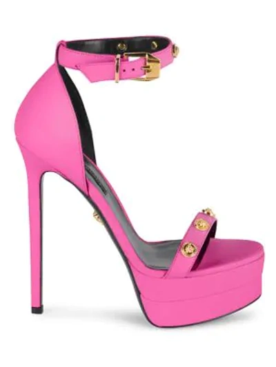 Shop Versace Women's Embellished Leather Double Platform Sandals In Fuchsia Gold