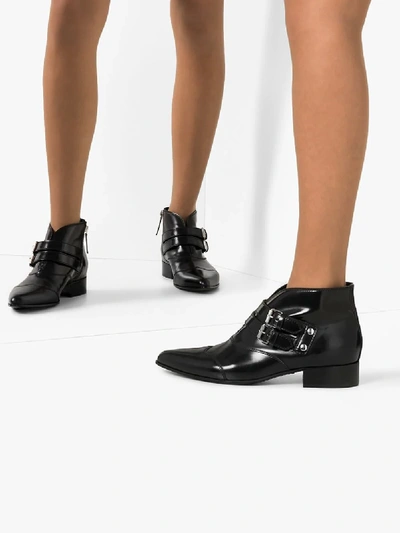 Shop Givenchy Black Serie Buckled Leather Ankle Boots