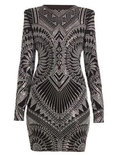 Shop Balmain Women's Strass Jersey Mini Dress In Noir Crystal