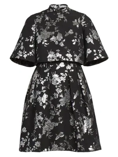 Shop Erdem Favilla Lurex Rose Jacquard Dress In Black Silver