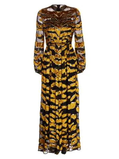 Shop Adam Lippes Tiger-stripe Burnout Gown In Tiger Burn