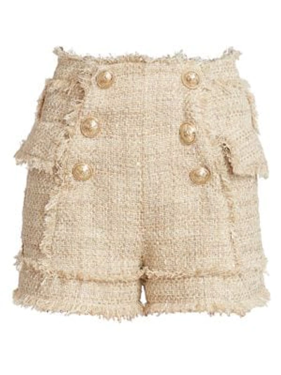 Shop Balmain Women's High-waist 6-button Tweed Shorts In Beige Multi