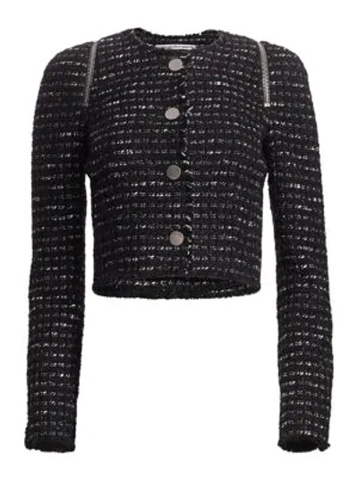 Shop Alexander Wang Zipper-trimmed Tweed Jacket In Black White