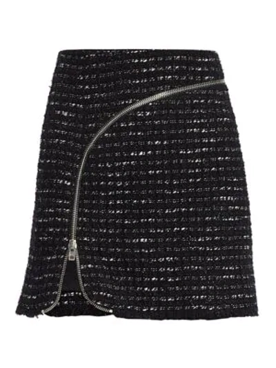 Shop Alexander Wang Zipper-trimmed Tweed Mini Skirt In Black White