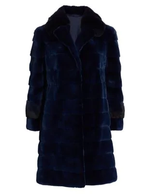 The Fur Salon Plucked Mink & Chinchilla Fur Coat In Midnight Blue ...