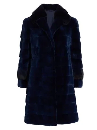 Shop The Fur Salon Plucked Mink & Chinchilla Fur Coat In Midnight Blue