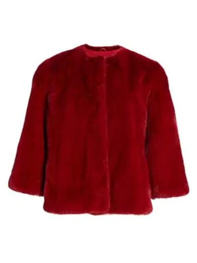 Shop Julia & Stella For The Fur Salon Three-quarter Sleeve Mink Fur Jacket In Scarlet