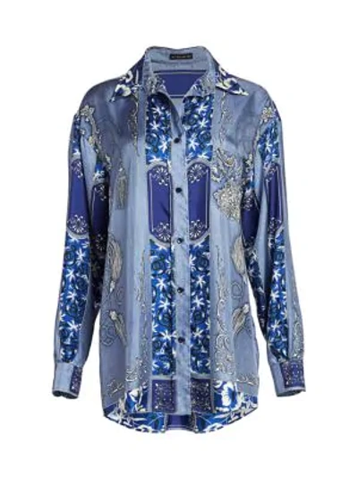 Shop Etro Bandana Print Silk Tunic In Blue