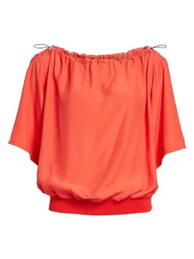 Shop Artica Arbox Off-the-shoulder Drawcord Top In Hot Coral